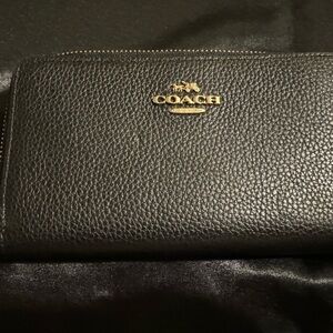 Coach Black Pebbled Leather Zip Wallet